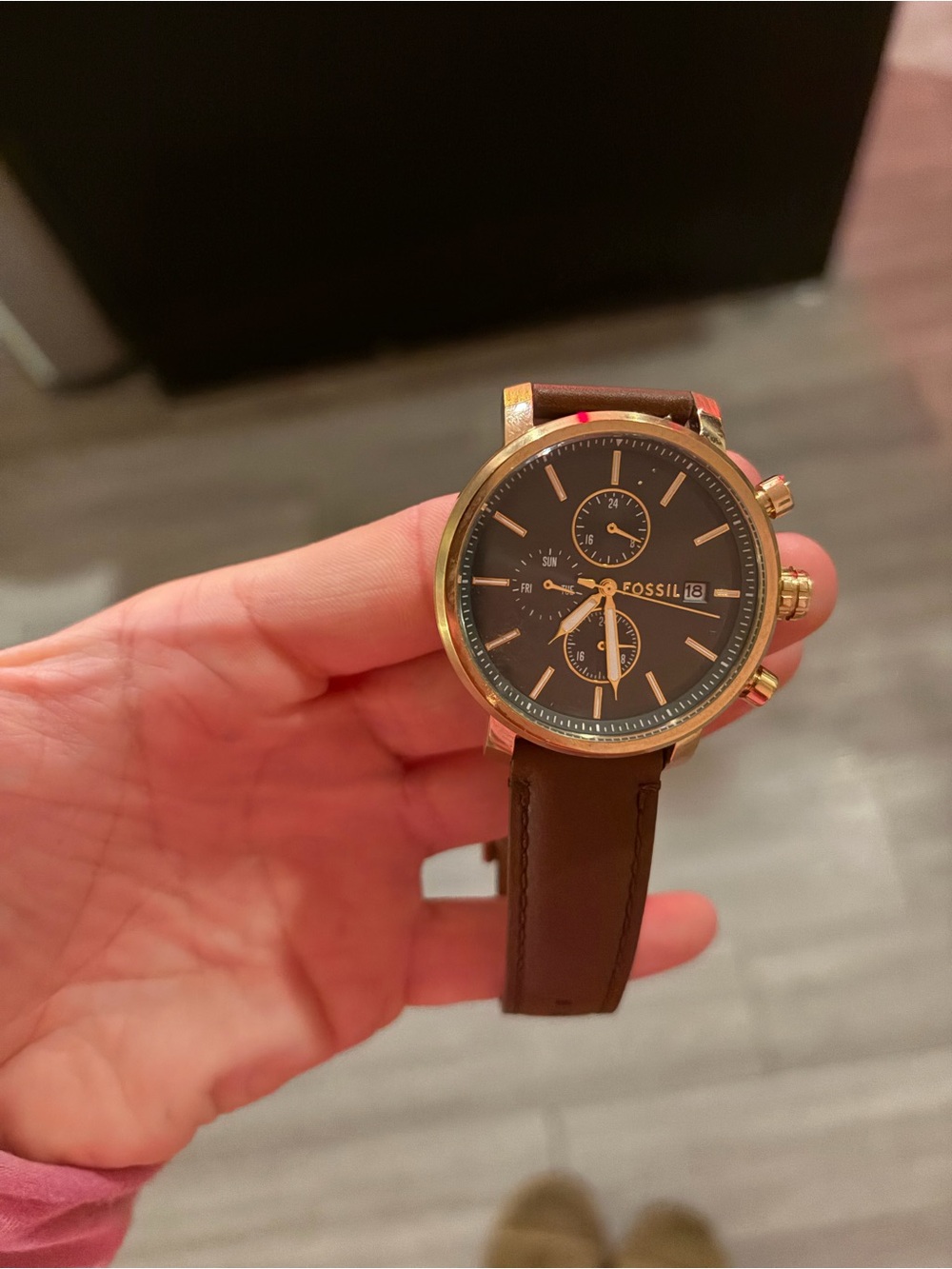 Fossil Men's Brown Leather Strap Watch with Gold-Tone Case